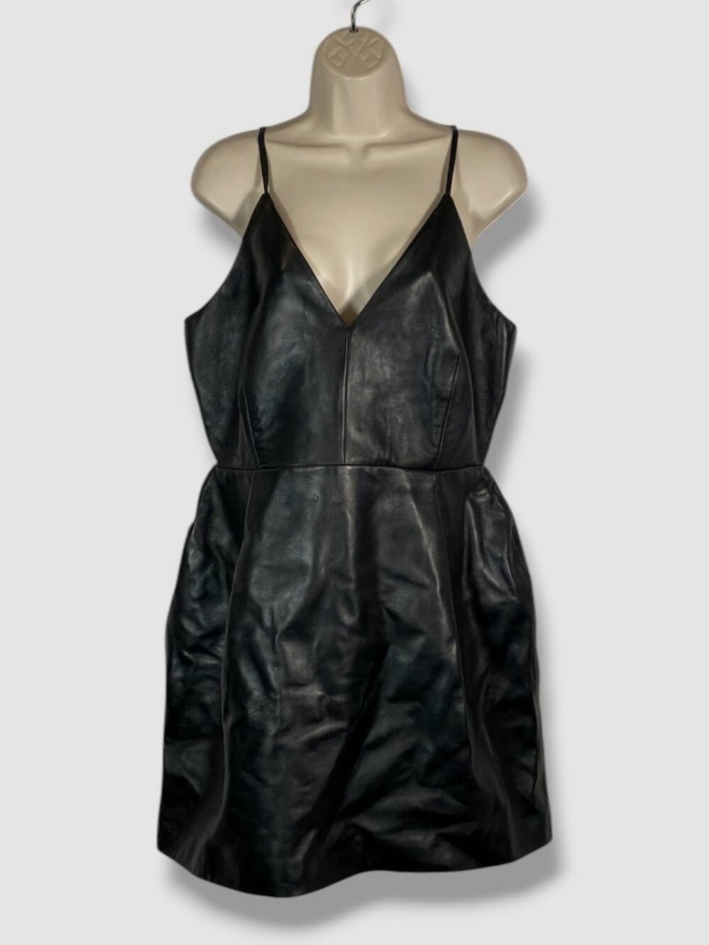 LaMarque Women's Black Lamb Leather Cutout Back V-Neck Emela Dress Size L